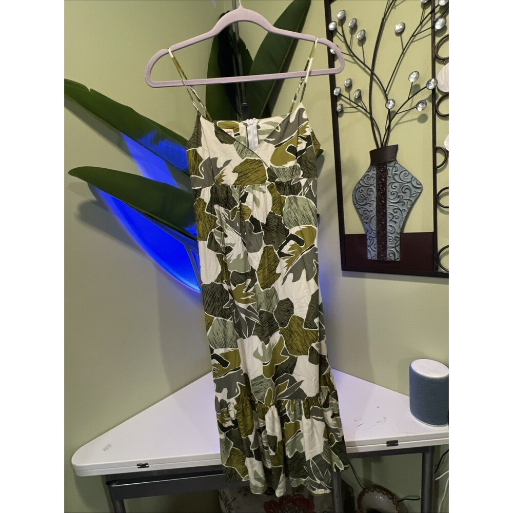 Vtg Hilo Hattie Hawaiian Midi Babydoll Sundress Sleeveless Green Tropical XS